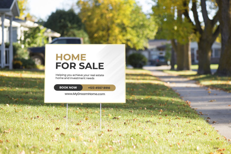 for Sale Banner Sign, Real Estate Sign Yellow with Red Background 48' x 120